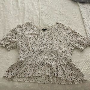 Ann Taylor Floral Cinched Waist Top